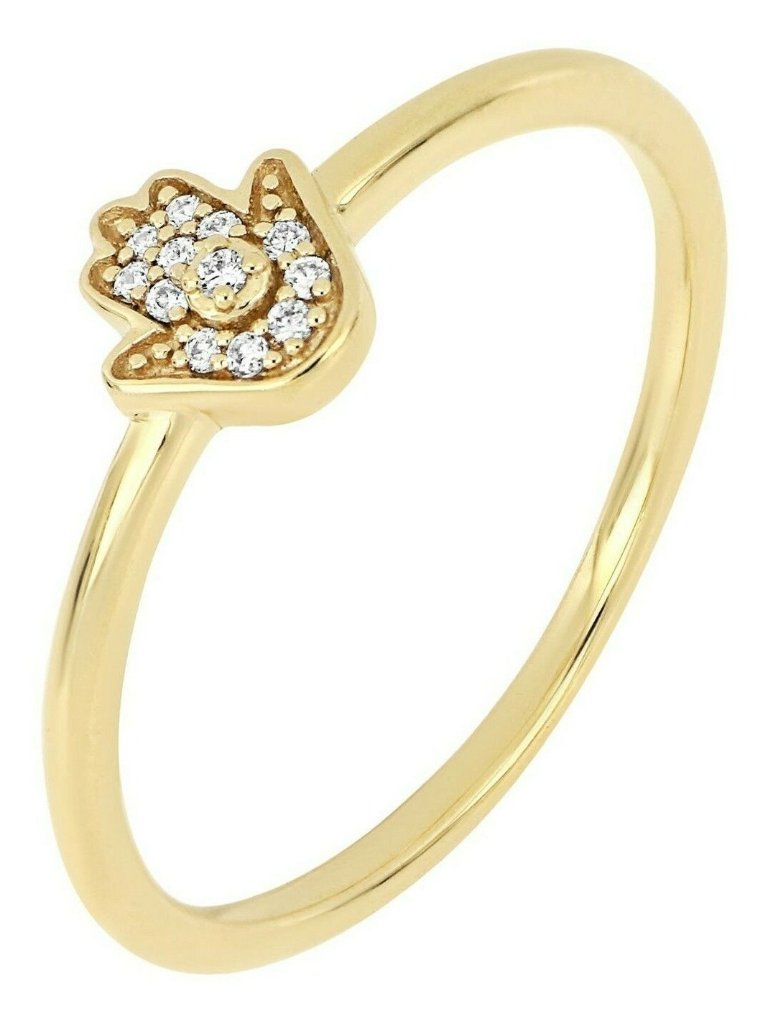 Bony Levy 18k Yellow Gold Pave Diamond Hamsa Ring 0.04 Ctw Size 7